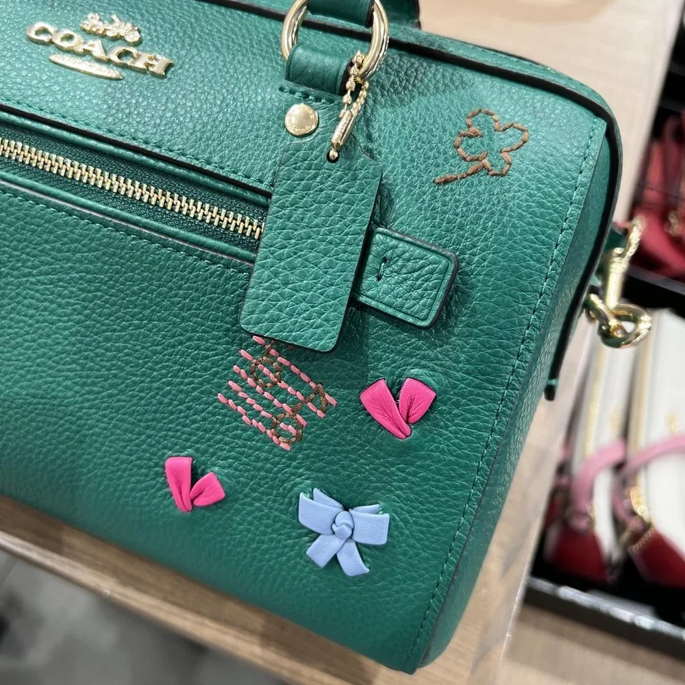 Coach Green Leather Satchel with Rainbow Strap and Multicolor Accents - Picture 5 of 7